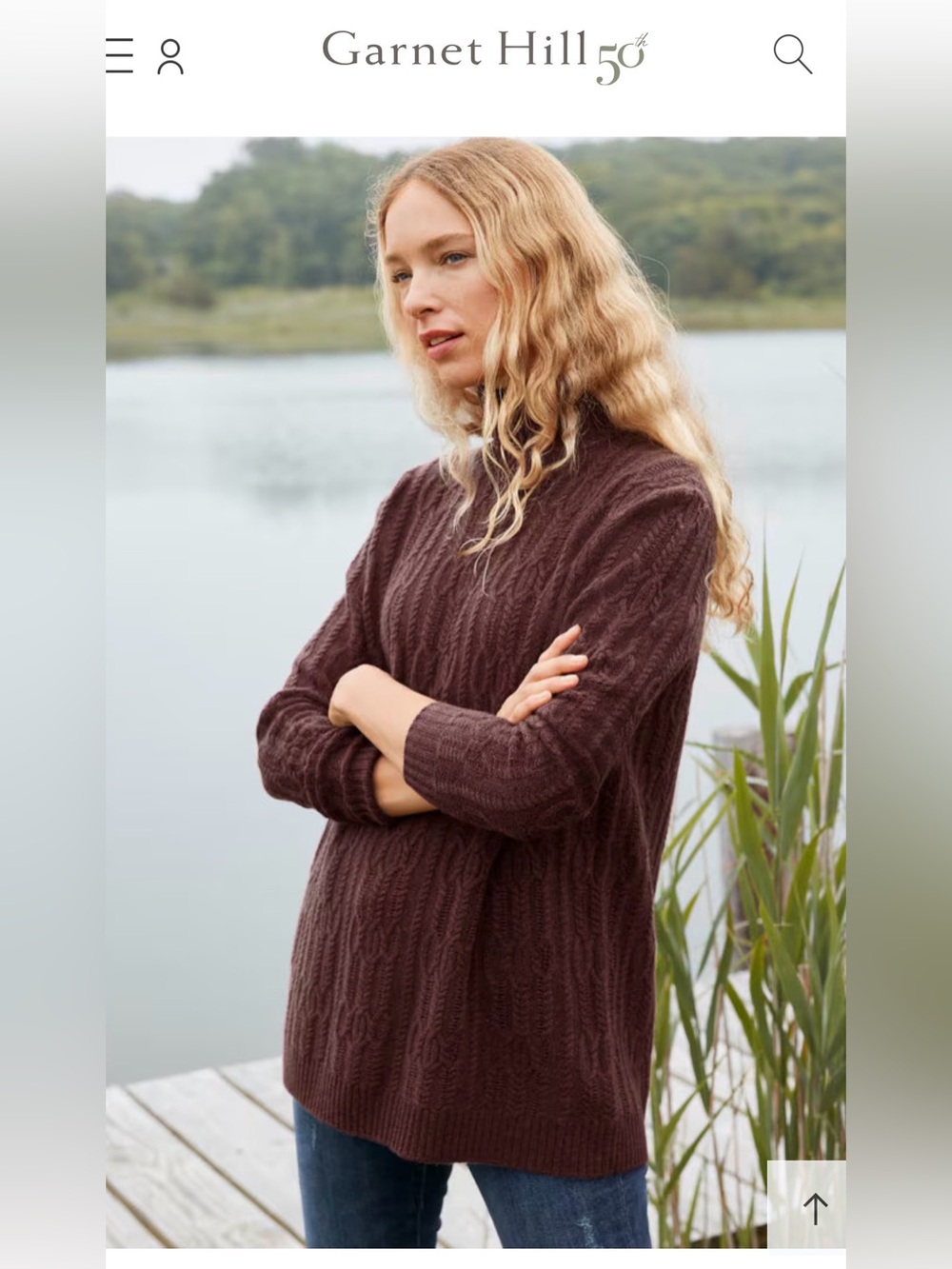 Garnet Hill Oversized Cabled Turtleneck Sweater Wool Cashmere Blend , S